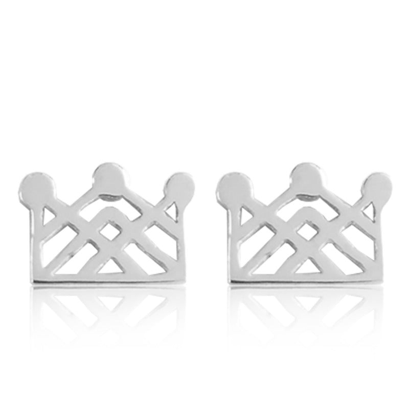 Aretes de plata 925 Botón Corona Calada con Rombos artesanales — Luminé Zacatecas