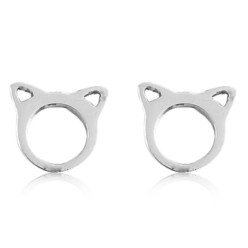 Aretes de plata 925 Botón Gato artesanales — Luminé Zacatecas