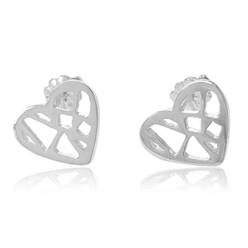 Aretes de plata 925 Botón Corazón Calado Geométrico artesanales — Luminé Zacatecas