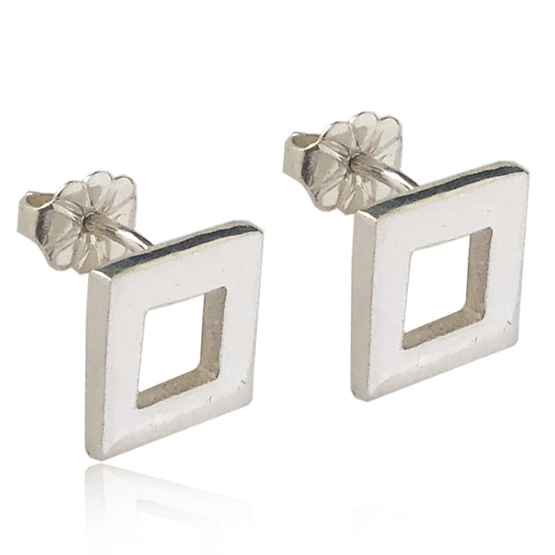 Aretes de plata 925 Botón Rombo Calado artesanales — Luminé Zacatecas
