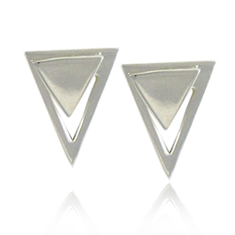 Aretes de plata 925 Botón Doble Triángulo con Interior Sólido artesanales — Luminé Zacatecas