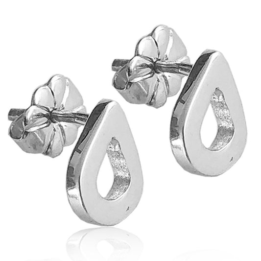 Aretes de plata 925 Botón Gota Hueca artesanales — Luminé Zacatecas