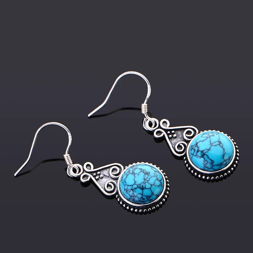 Aretes Colgantes Vintage — Plata de Ley 925 con Arenisca Azul | Estilo Fino para Boda y Ocasiones Especiales