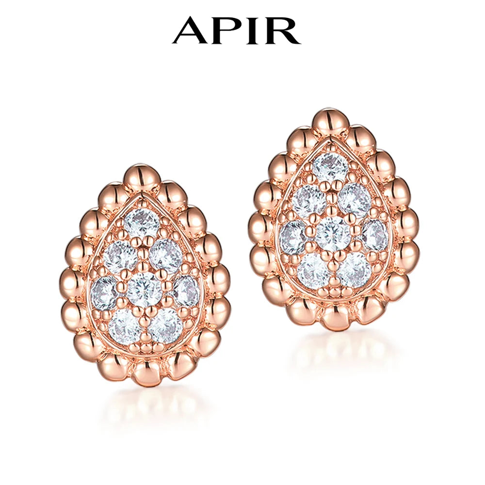 Gotas de Luz Suspendidas — Aretes Gota de Agua con Circonita APIR 5A | Oro Rosa · Plata · Oro