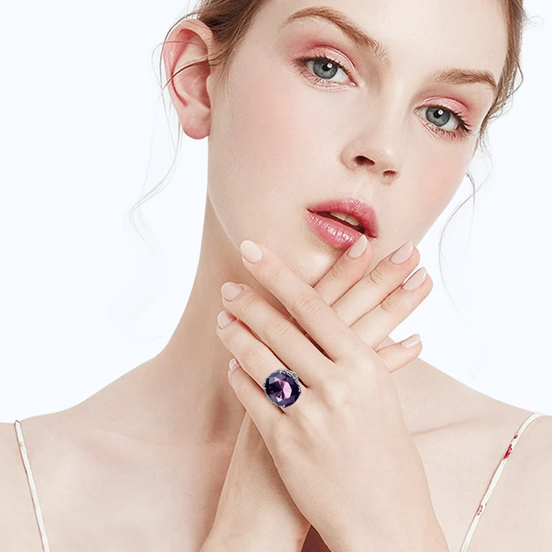 Anillo de plata 925 "CHAKRA" con amatista, para mujer, hechos a mano, joyería romántica para boda y fiesta.