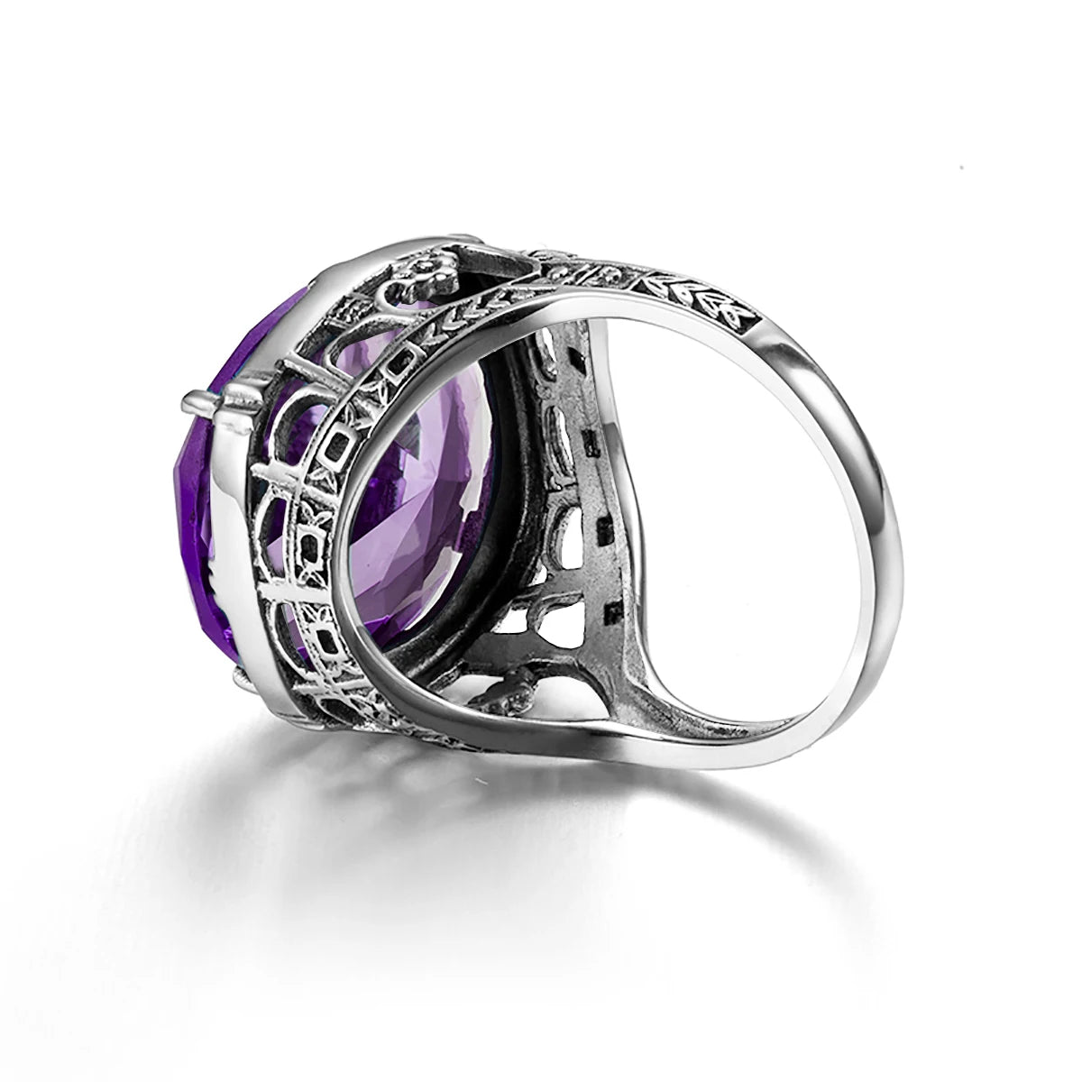 Anillo de plata 925 "CHAKRA" con amatista, para mujer, hechos a mano, joyería romántica para boda y fiesta.