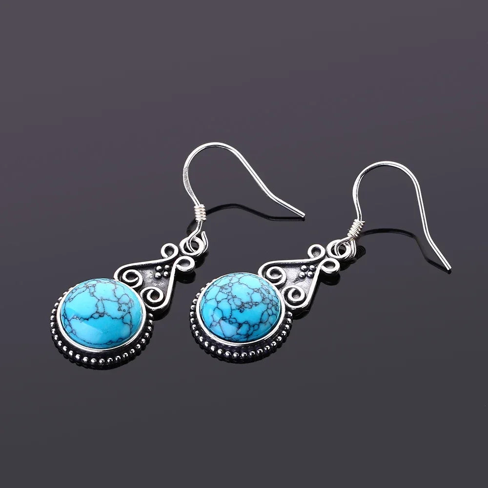 Aretes Colgantes Vintage — Plata de Ley 925 con Arenisca Azul | Estilo Fino para Boda y Ocasiones Especiales