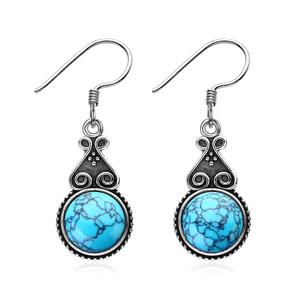 Aretes Colgantes Vintage — Plata de Ley 925 con Arenisca Azul | Estilo Fino para Boda y Ocasiones Especiales