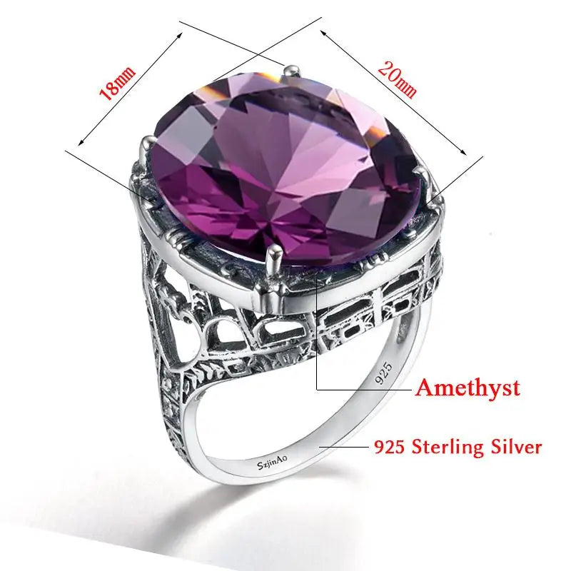 Anillo de plata 925 "CHAKRA" con amatista, para mujer, hechos a mano, joyería romántica para boda y fiesta.