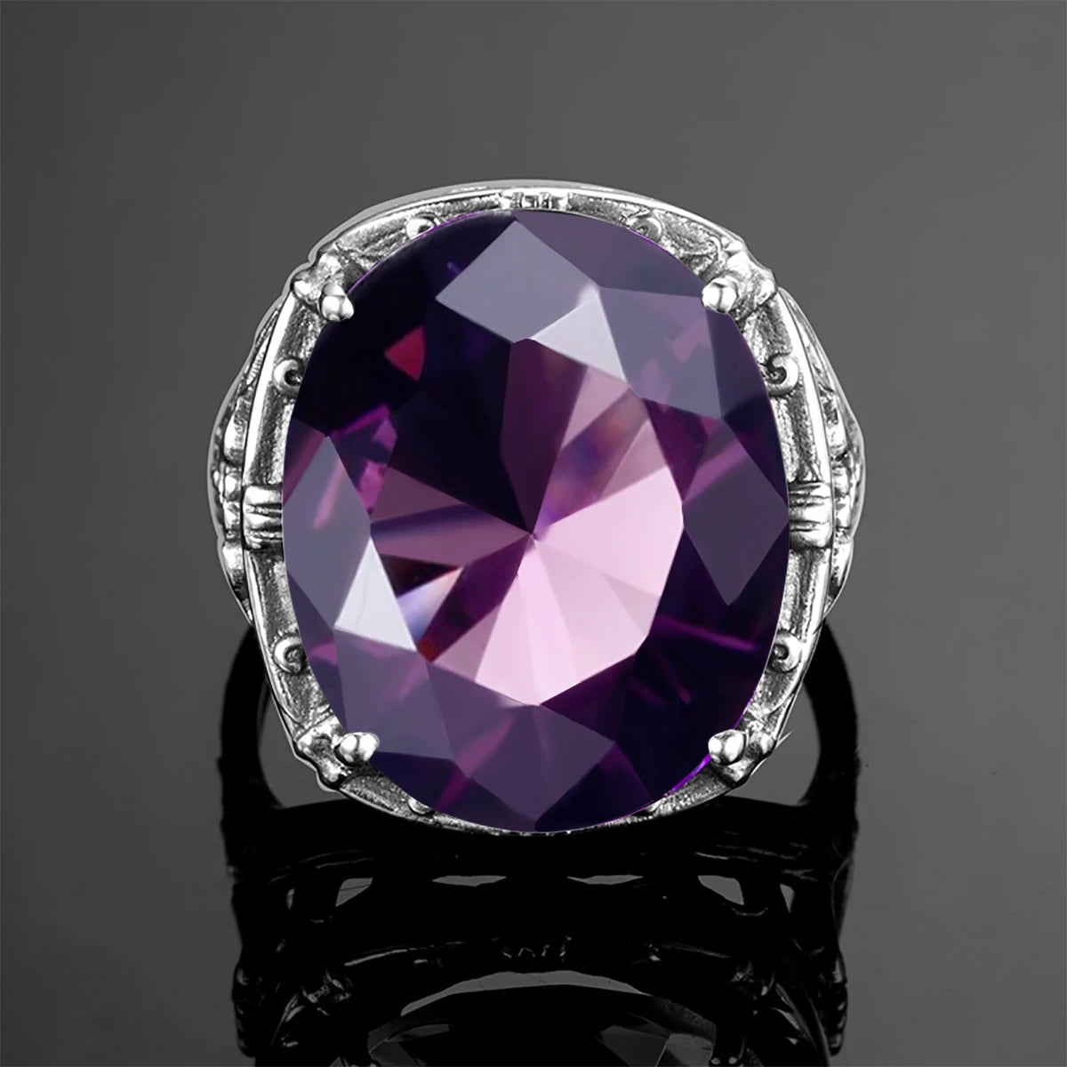 Anillo de plata 925 "CHAKRA" con amatista, para mujer, hechos a mano, joyería romántica para boda y fiesta.