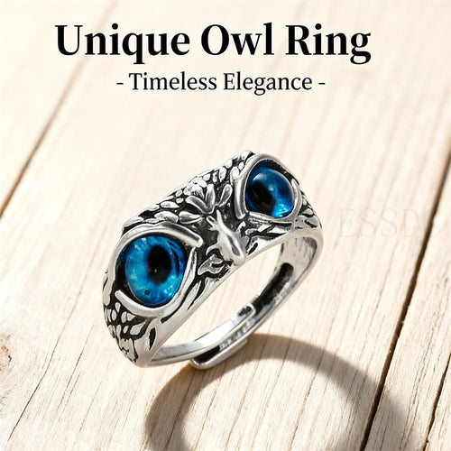 Anillo Vintage de Búho en Plata Ajustable, Estilo Gótico