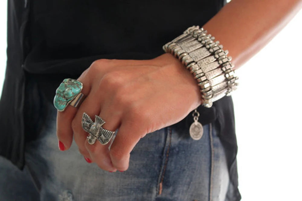 Pulsera vintage de monedas plateadas y doradas para mujeres y hombres, estilo boho hippie, ideal para fiestas en la playa, estilo afgano, turco y de Marsella. Joyería étnica.