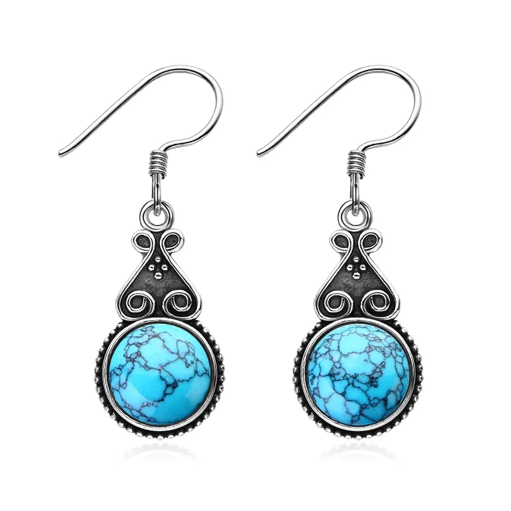 Aretes Colgantes Vintage — Plata de Ley 925 con Arenisca Azul | Estilo Fino para Boda y Ocasiones Especiales