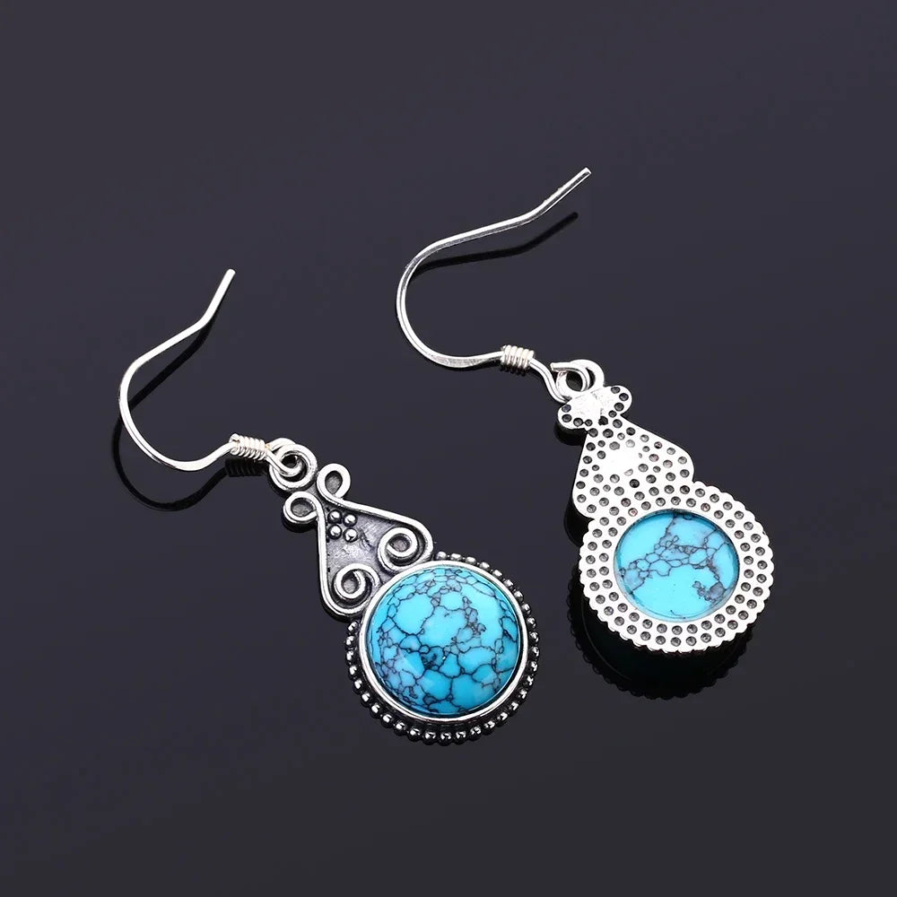 Aretes Colgantes Vintage — Plata de Ley 925 con Arenisca Azul | Estilo Fino para Boda y Ocasiones Especiales