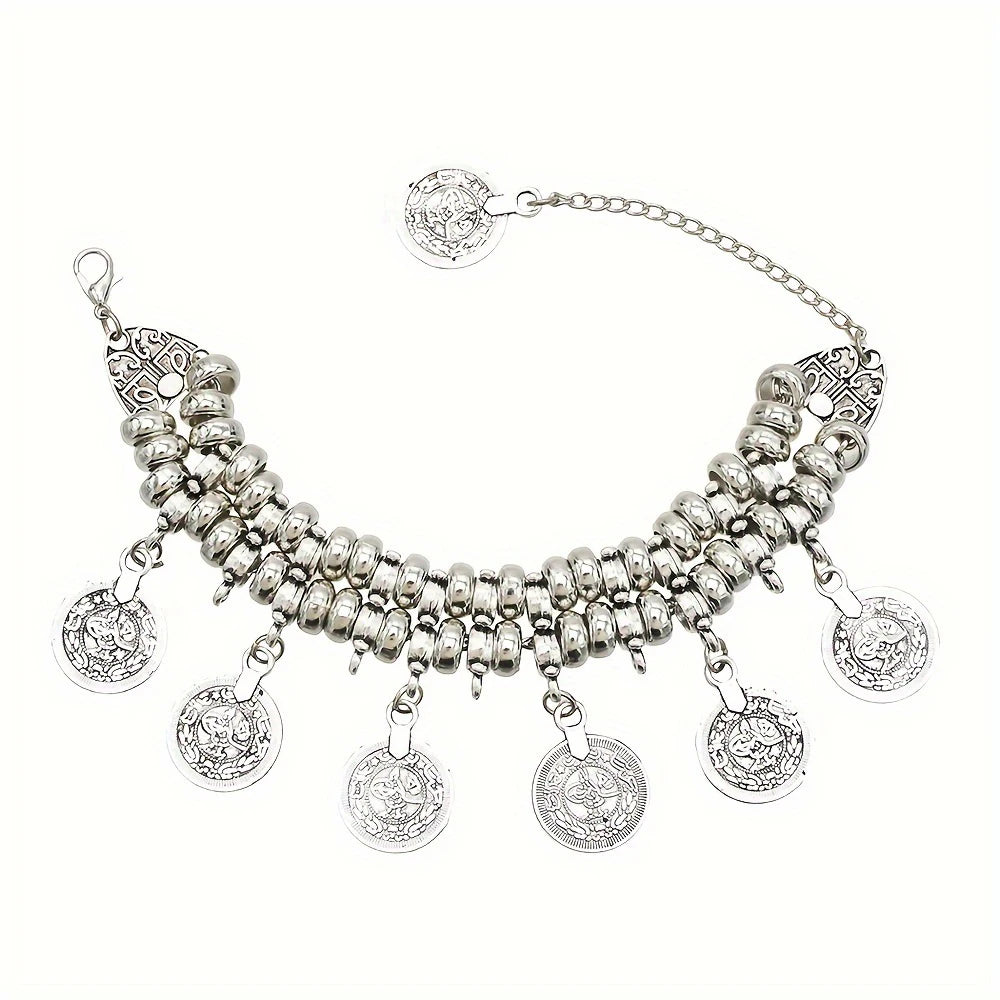 Pulsera vintage de monedas plateadas y doradas para mujeres y hombres, estilo boho hippie, ideal para fiestas en la playa, estilo afgano, turco y de Marsella. Joyería étnica.